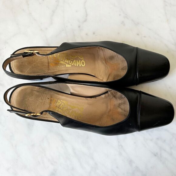 Salvatore Ferragamo Navy Blue Leather Cap Toe Slingback Delier in Box-9.5AAA - Picture 8 of 10